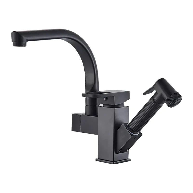 Robinet évier cuisine design mitigeur flexible douchette pistolet - Noir - Laiton