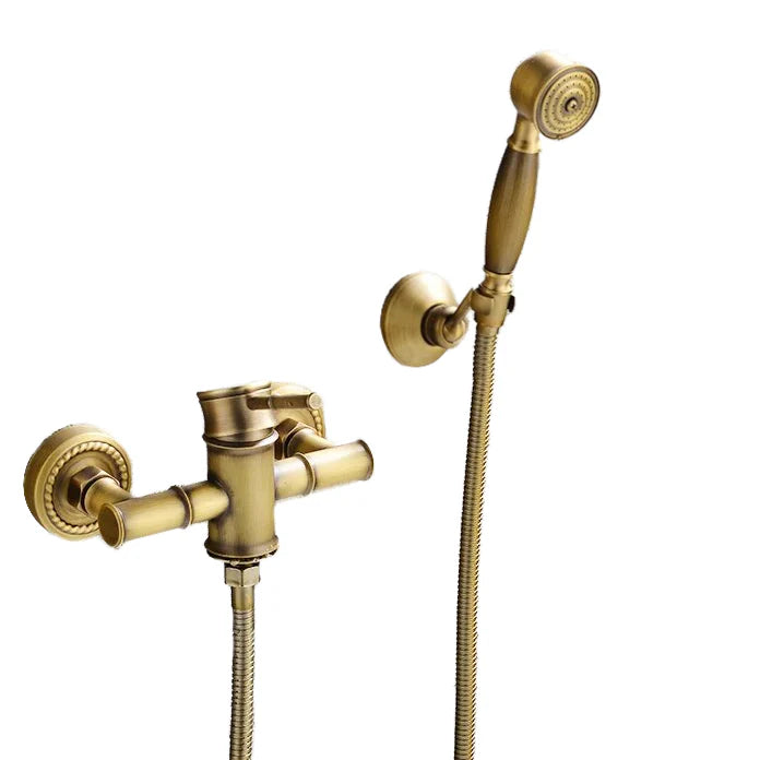 Robinet douche salle de bain bambou flexible pommeau - Doré