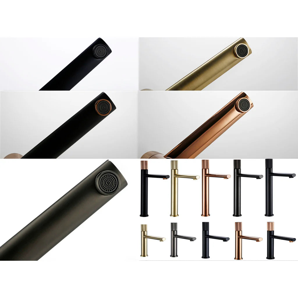 Robinet lavabo salle de bain poignée ronde travaillée - Noir - Laiton