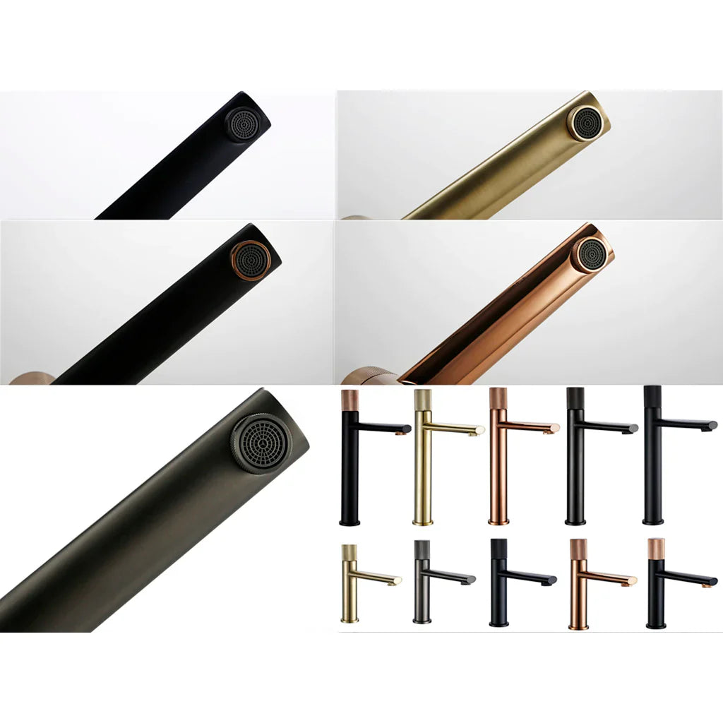 Robinet lavabo salle de bain poignée ronde travaillée - Doré brossé - Laiton