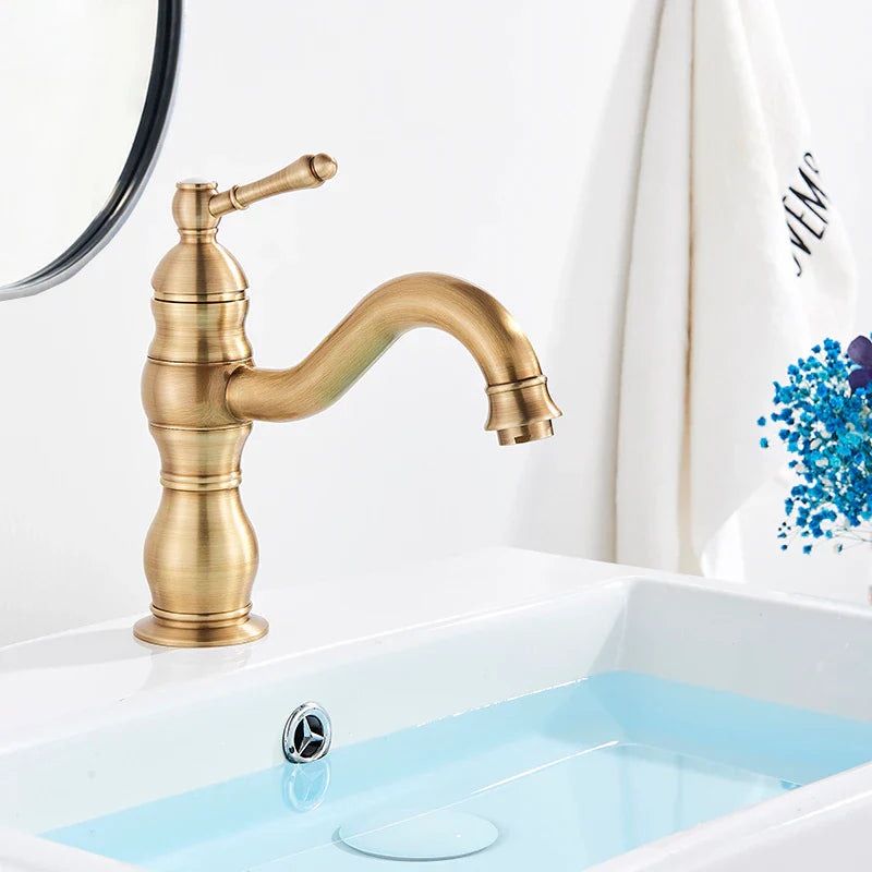 Robinet salle de bain lavabo vintage mitigeur rétro - Doré - Laiton