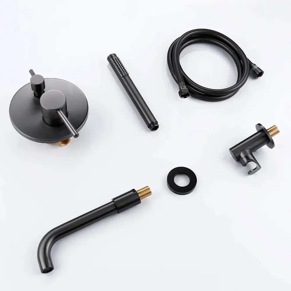 Robinet baignoire salle de bain encastrable mural mitigeur rond douchette - Argenté