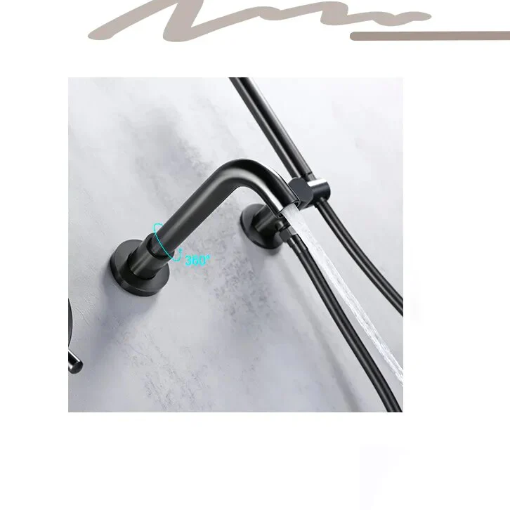 Robinet baignoire salle de bain encastrable mural mitigeur rond douchette - Noir