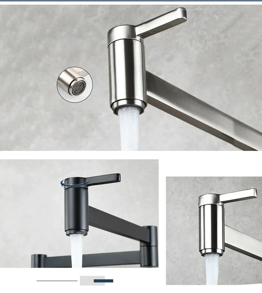 Robinet évier cuisine eau froide rabattable mural encastrable - Argenté - Laiton