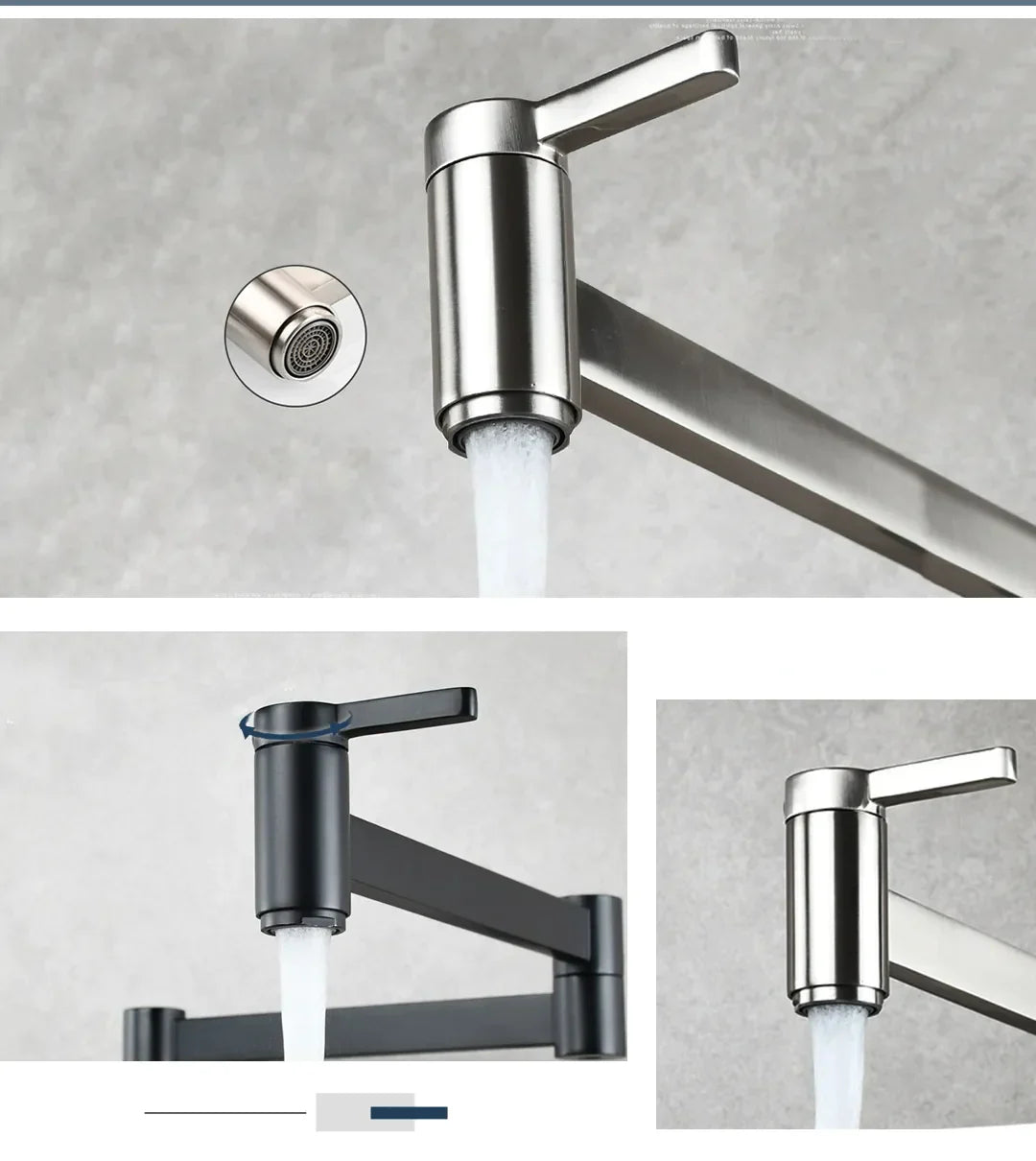 Robinet évier cuisine eau froide rabattable mural encastrable - Argenté - Laiton