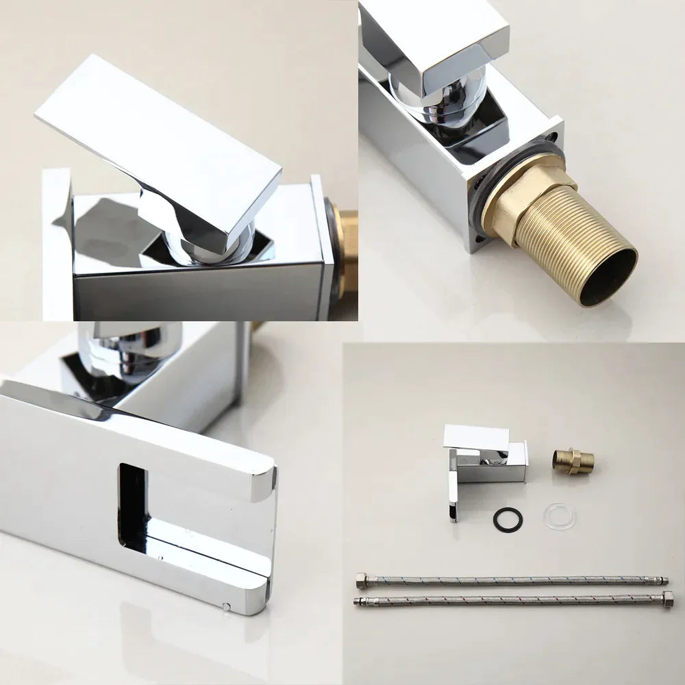 Robinet lavabo salle de bain design cascade led température - Argenté