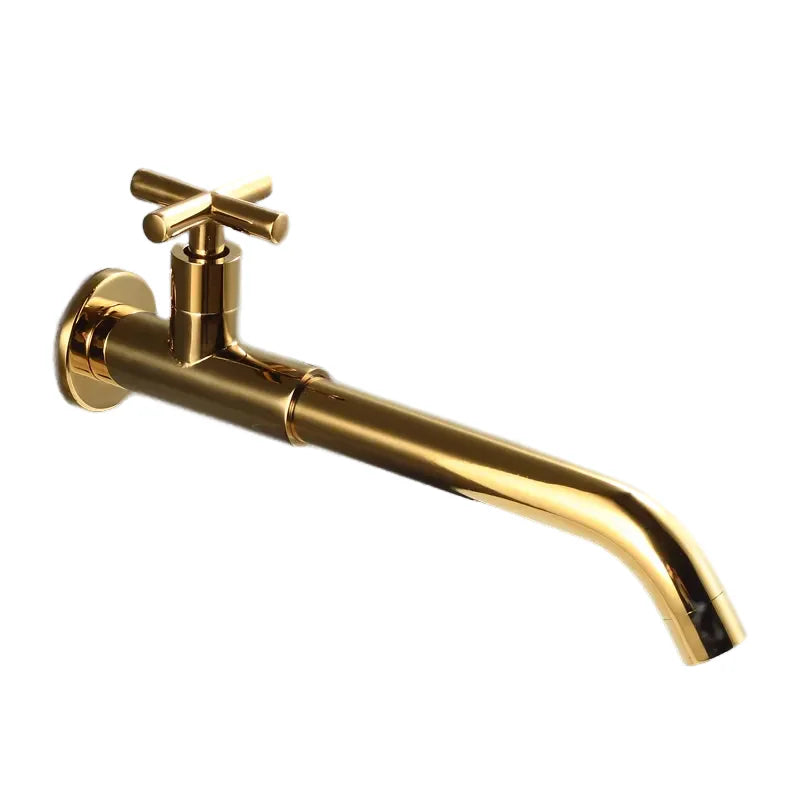 Robinet évier cuisine mural encastrable eau froide poignée croix - Doré