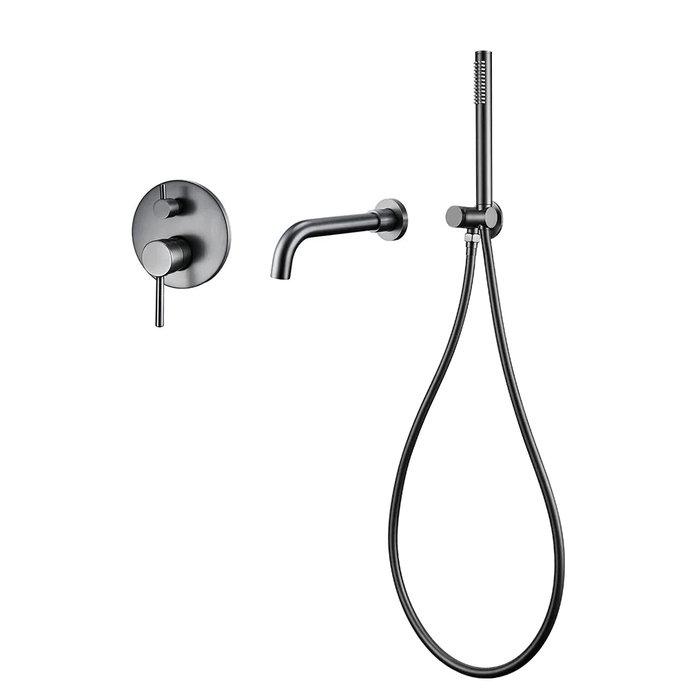 Robinet baignoire salle de bain encastrable mural mitigeur rond douchette - Argenté