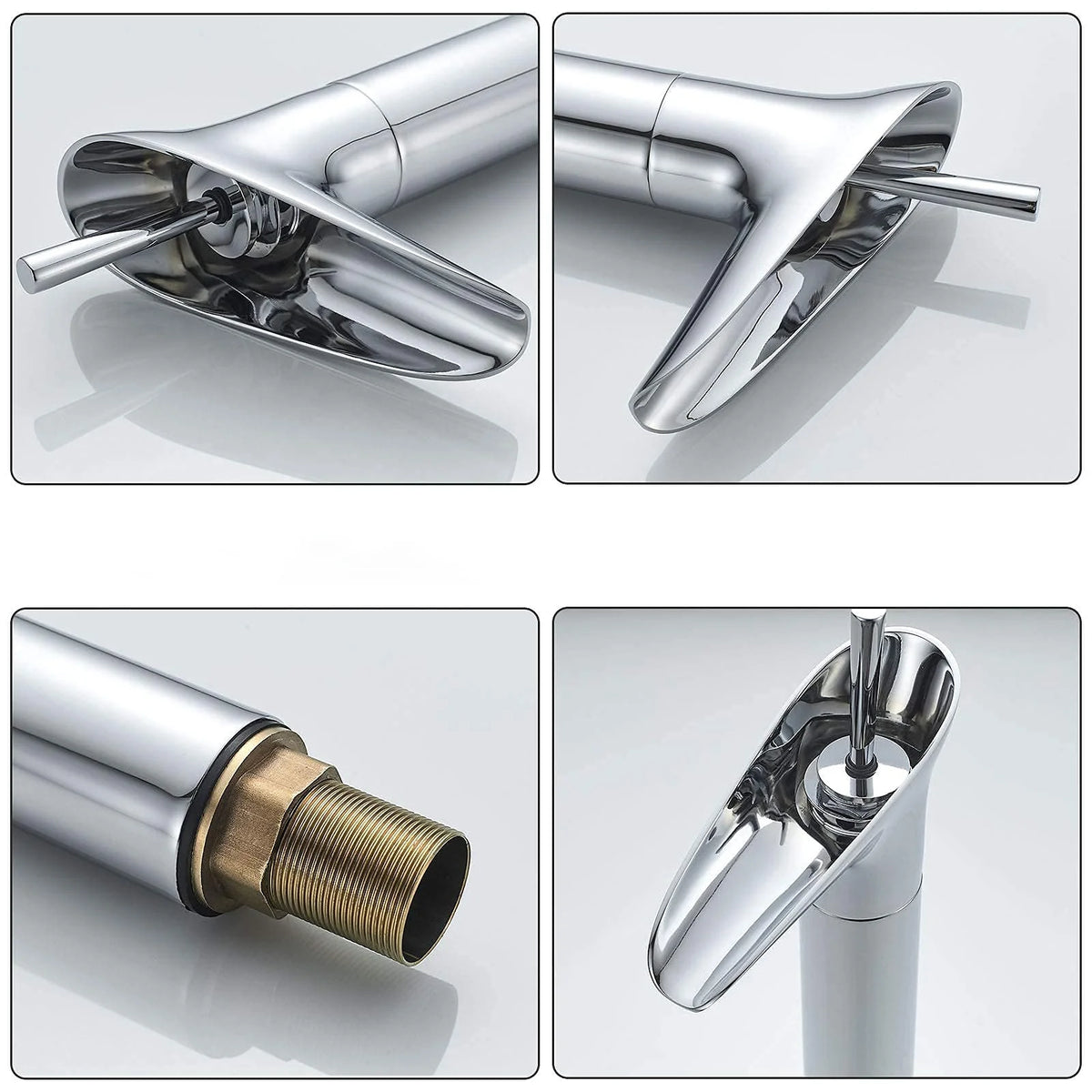 Robinet salle de bain lavabo bambou cascade - Argenté - Laiton