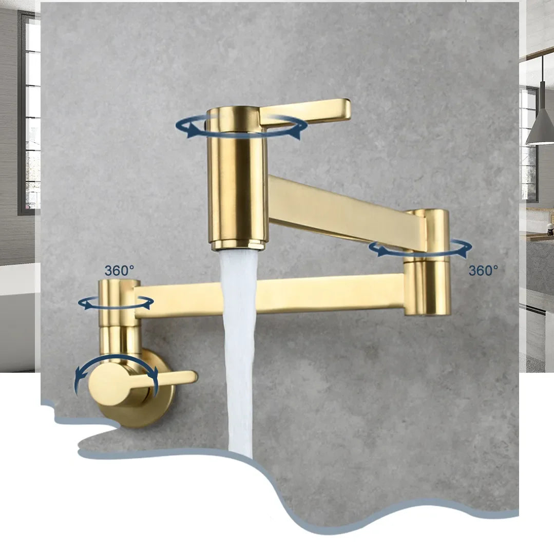 Robinet évier cuisine eau froide rabattable mural encastrable - Doré - Laiton