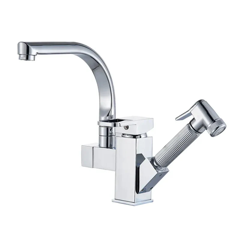 Robinet évier cuisine design mitigeur flexible douchette pistolet - Argenté - Laiton