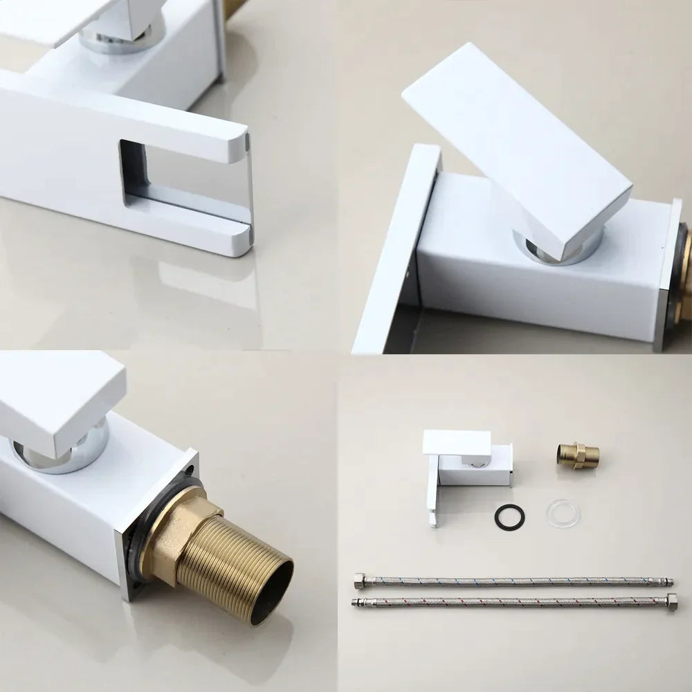 Robinet lavabo salle de bain design cascade led température - Blanc