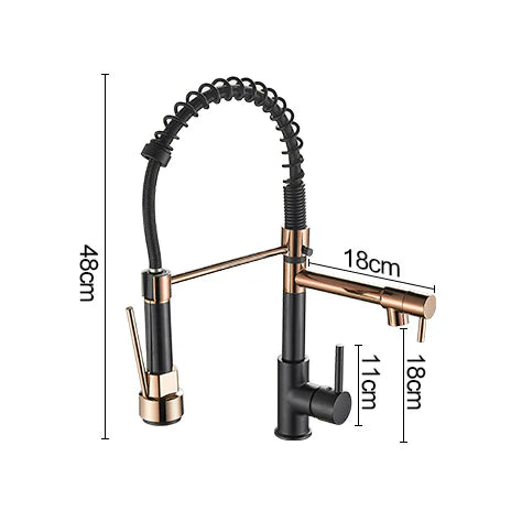 Robinet double cuisine évier douchette mitigeur bicolore - Argenté / Noir - Laiton