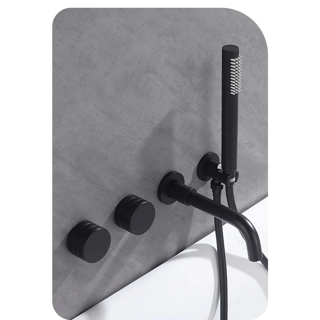 Robinet baignoire salle de bain minimaliste mural encastrable douchette - Noir - Laiton