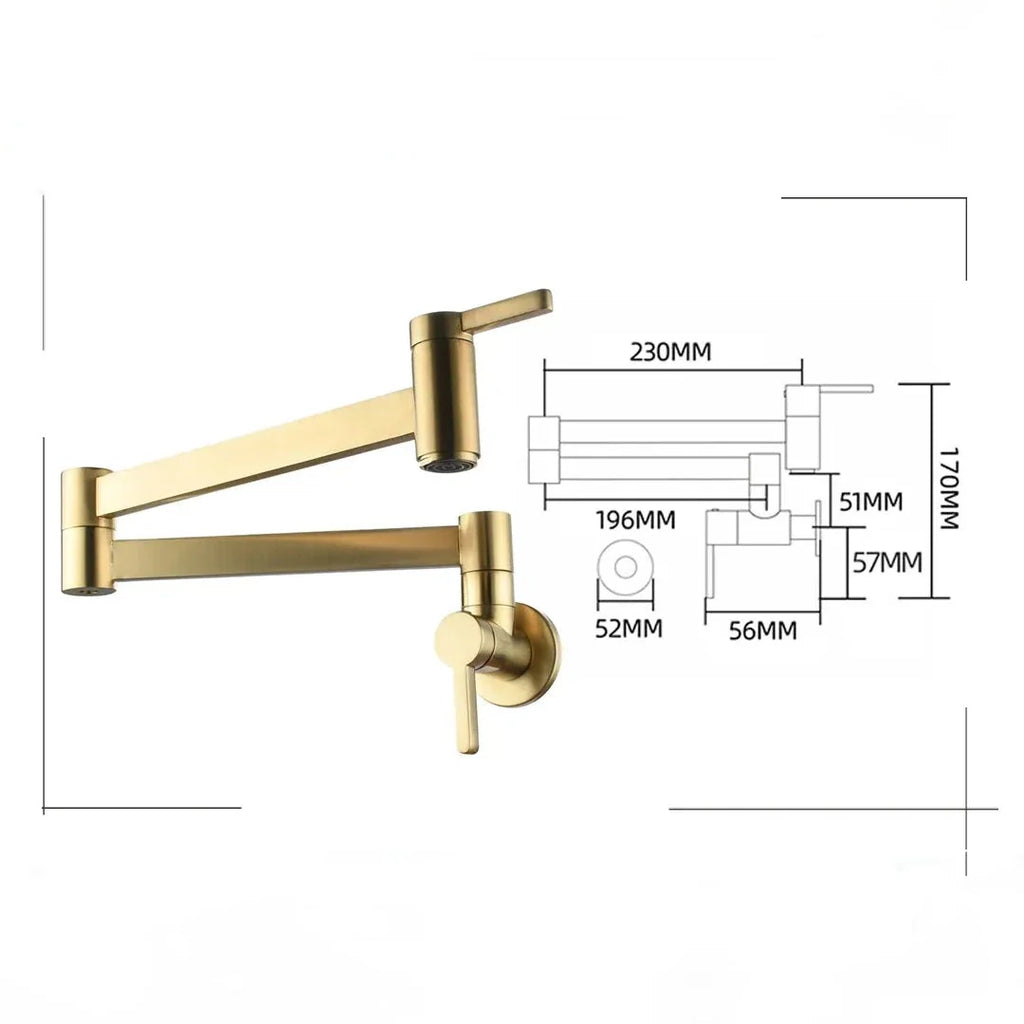 Robinet évier cuisine eau froide rabattable mural encastrable - Doré - Laiton