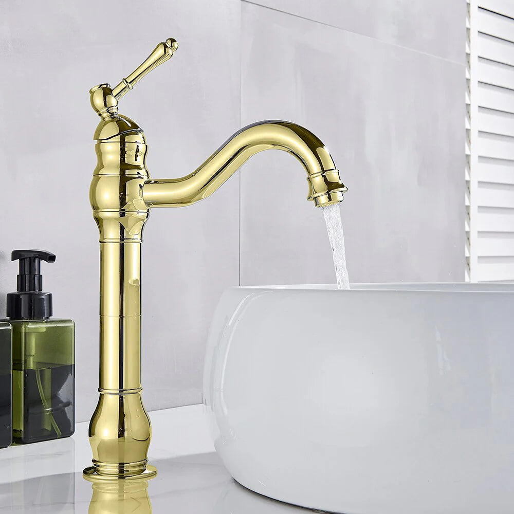 Robinet salle de bain lavabo vintage mitigeur rétro - Doré - Laiton