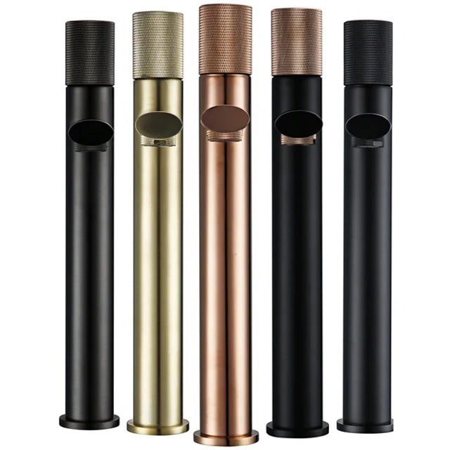 Robinet lavabo salle de bain poignée ronde travaillée - Argenté brossé - Laiton