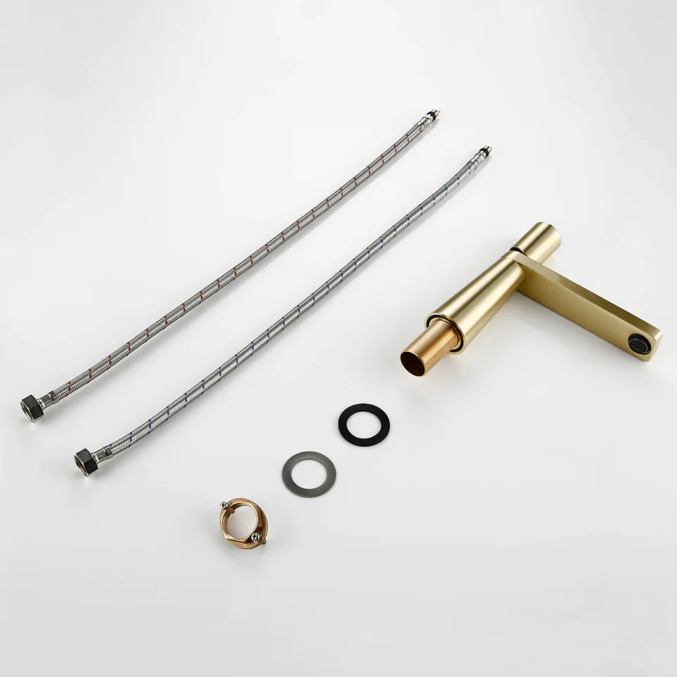 Robinet salle de bain lavabo minimaliste géométrique design - Noir - Laiton