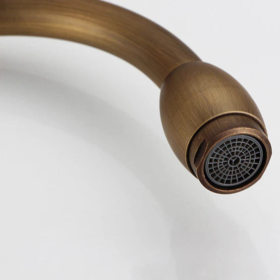 Robinet cuisine évier antique avec céramique fleur vintage - Doré