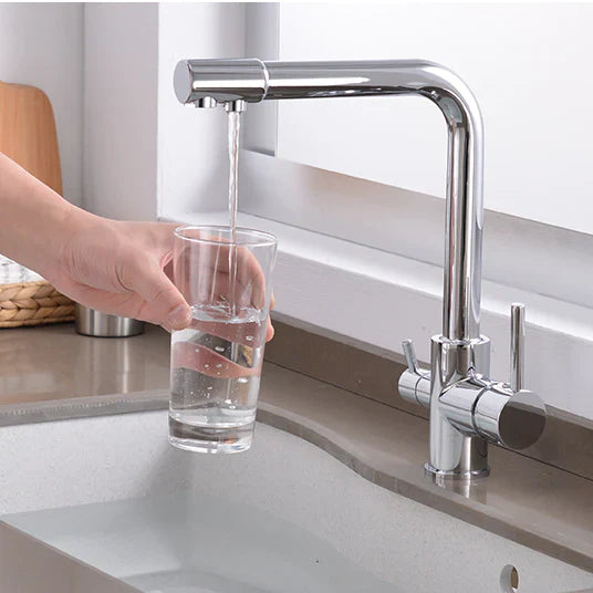 Robinet cuisine évier purificateur d’eau 3 voies - Argenté - Laiton