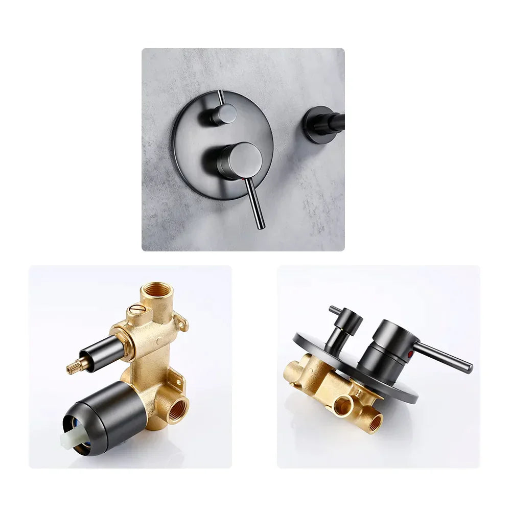 Robinet baignoire salle de bain encastrable mural mitigeur rond douchette - Argenté