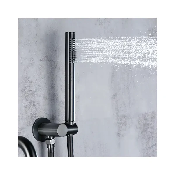 Robinet baignoire salle de bain encastrable mural mitigeur rond douchette - Noir