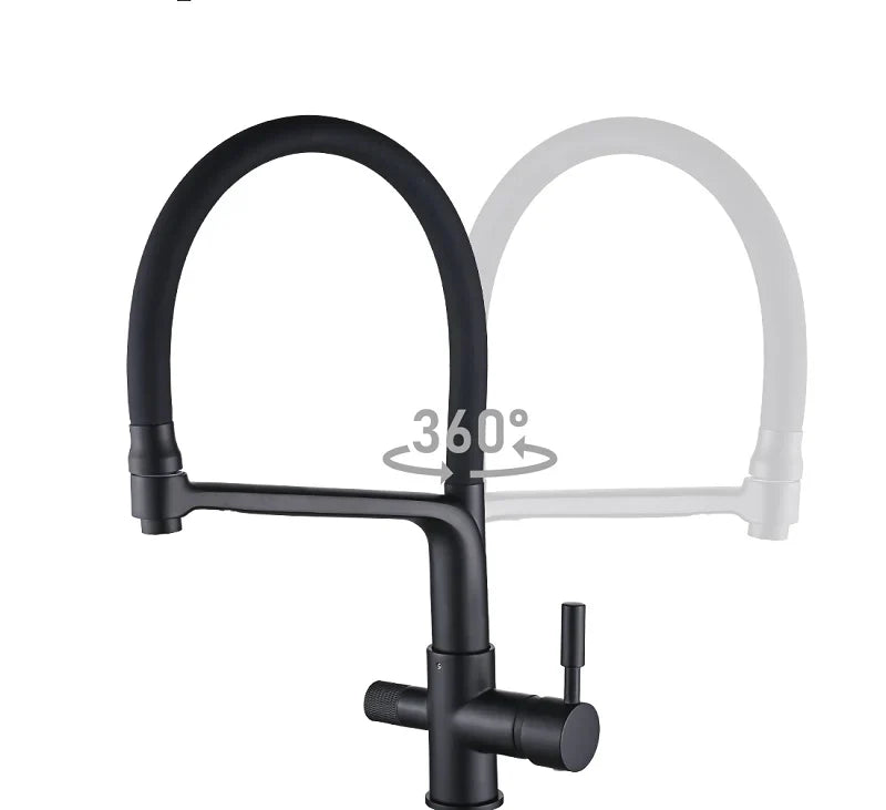 Robinet cuisine évier flexible double robinet purificateur d'eau - Noir - Laiton