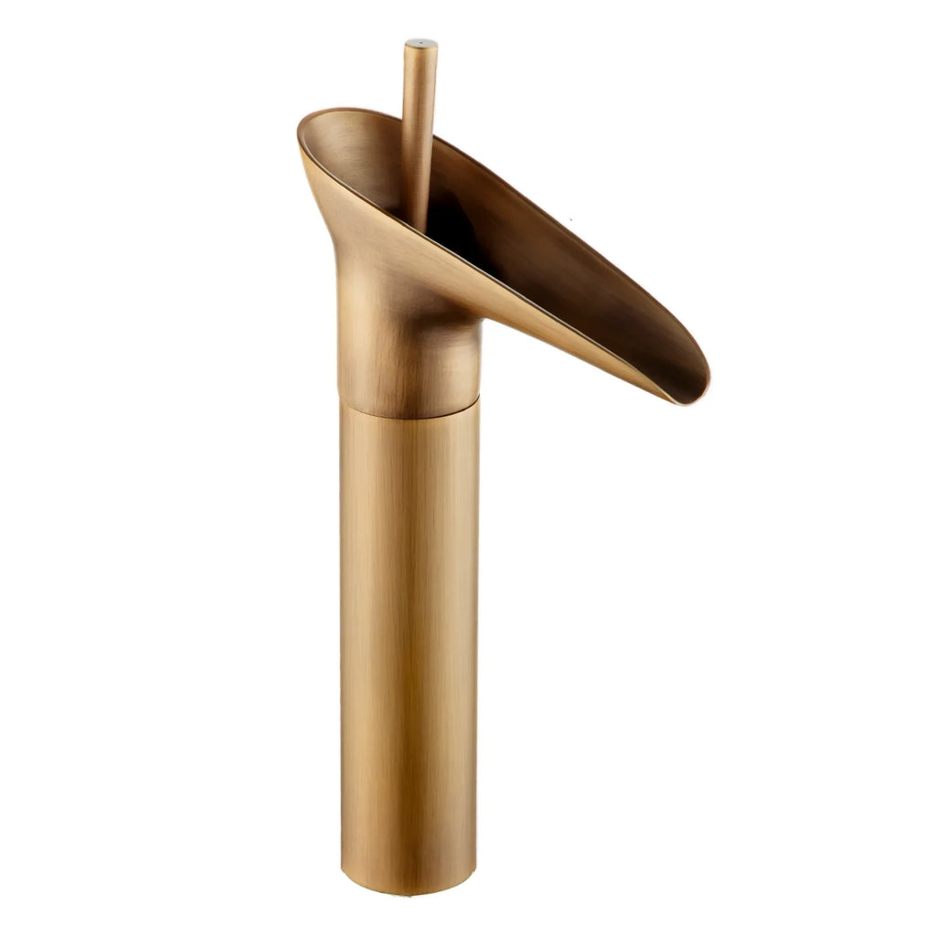 Robinet salle de bain lavabo bambou cascade - Doré - Laiton