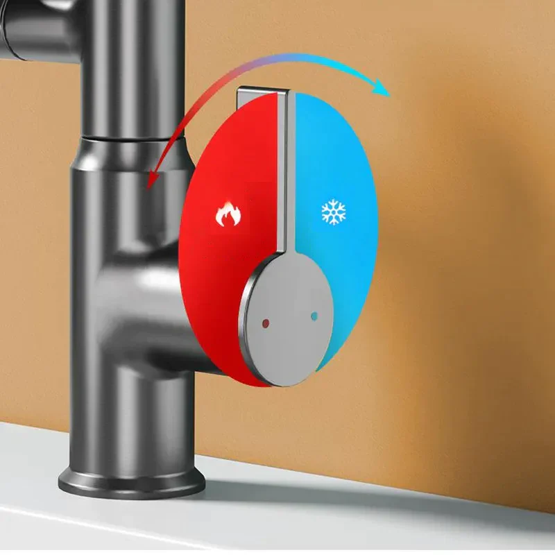 Robinet salle de bain lavabo affichage température numérique pivotant 3 jets - Argenté