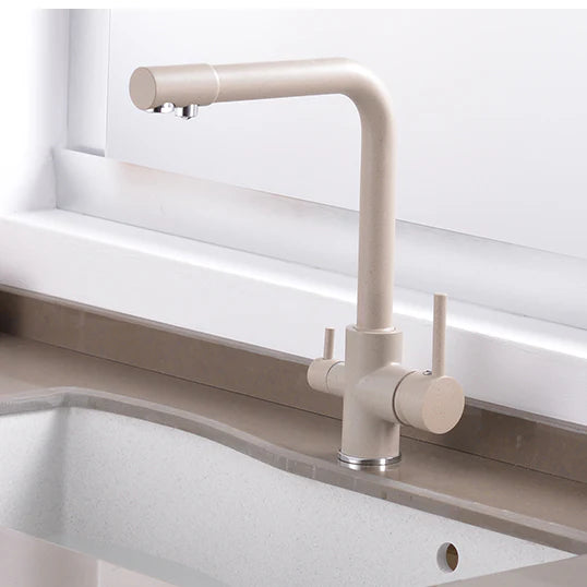 Robinet cuisine évier purificateur d’eau 3 voies - Beige tacheté - Laiton