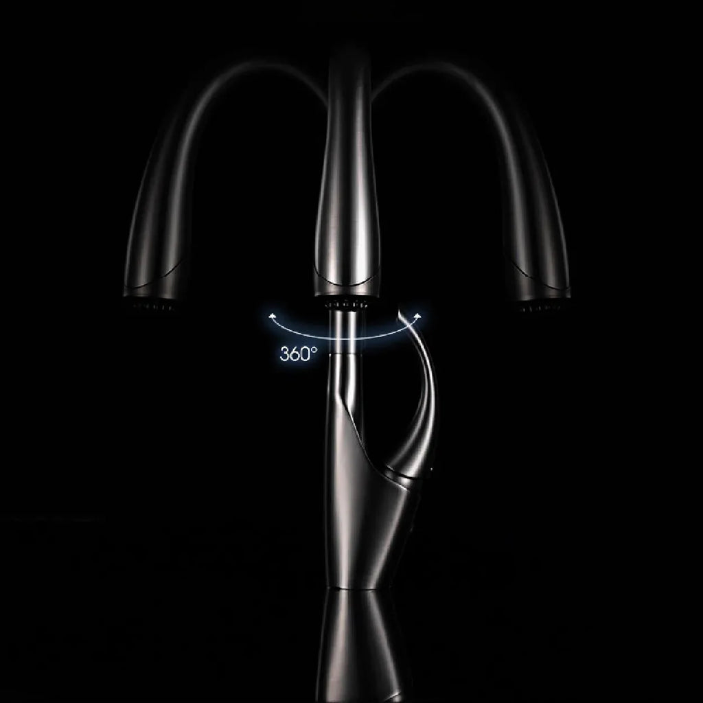 Robinet évier cuisine design moderne flexible douchette - Noir - Laiton