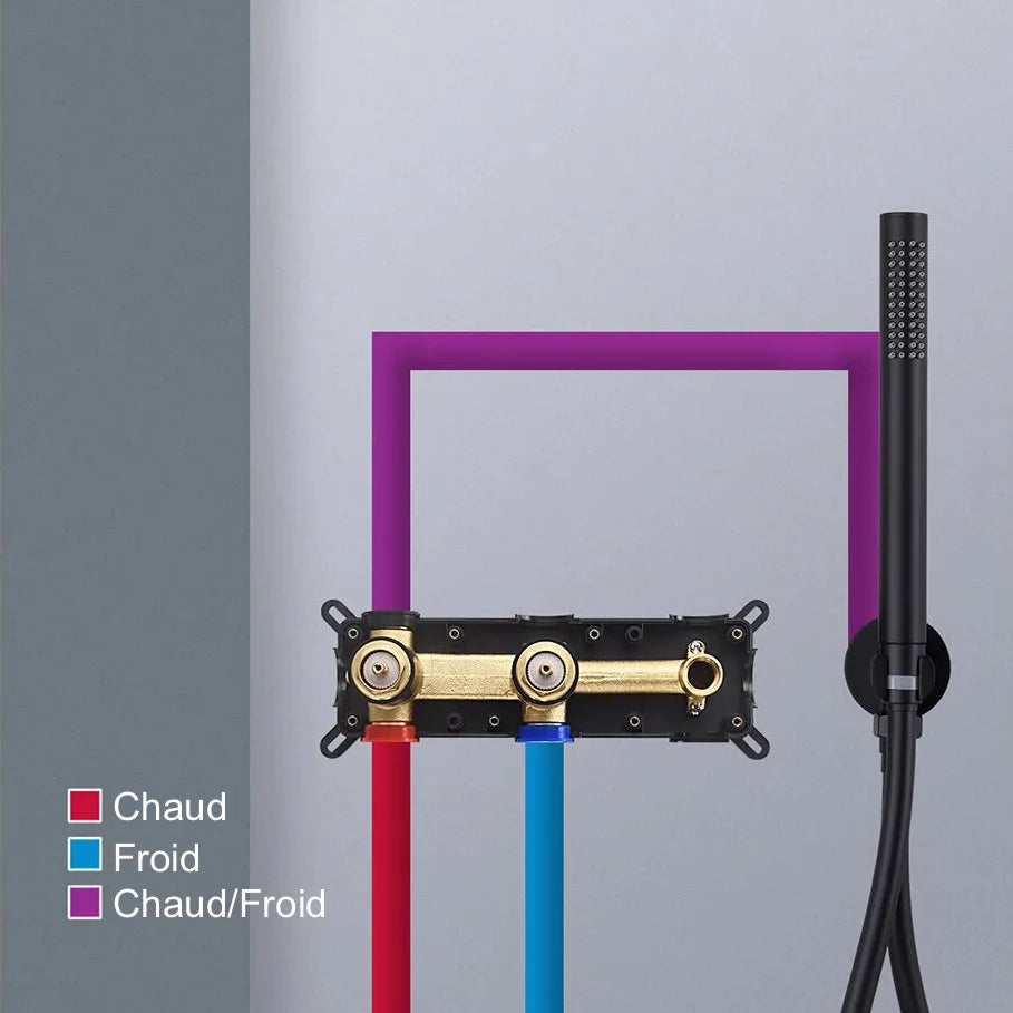 Robinet baignoire salle de bain minimaliste mural encastrable douchette - Noir - Laiton