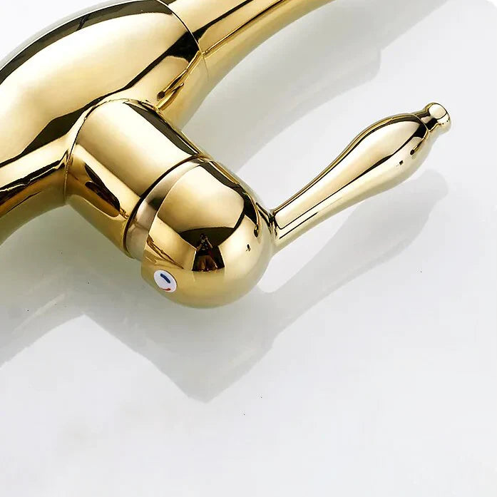 Robinet évier cuisine rétro arrondi flexible douchette - Doré - Laiton