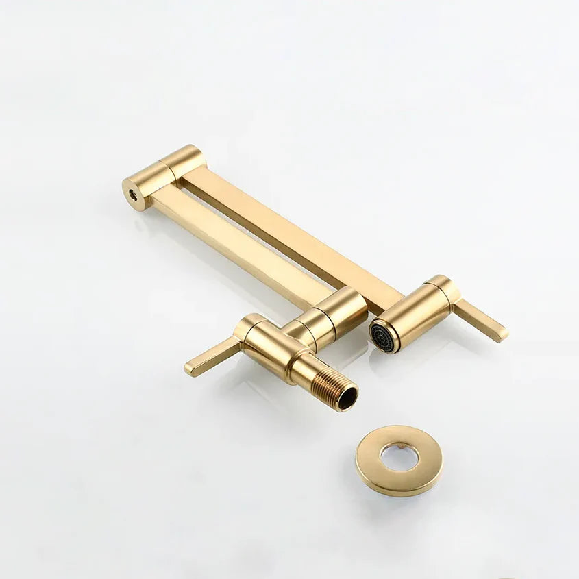 Robinet évier cuisine eau froide rabattable mural encastrable - Doré - Laiton