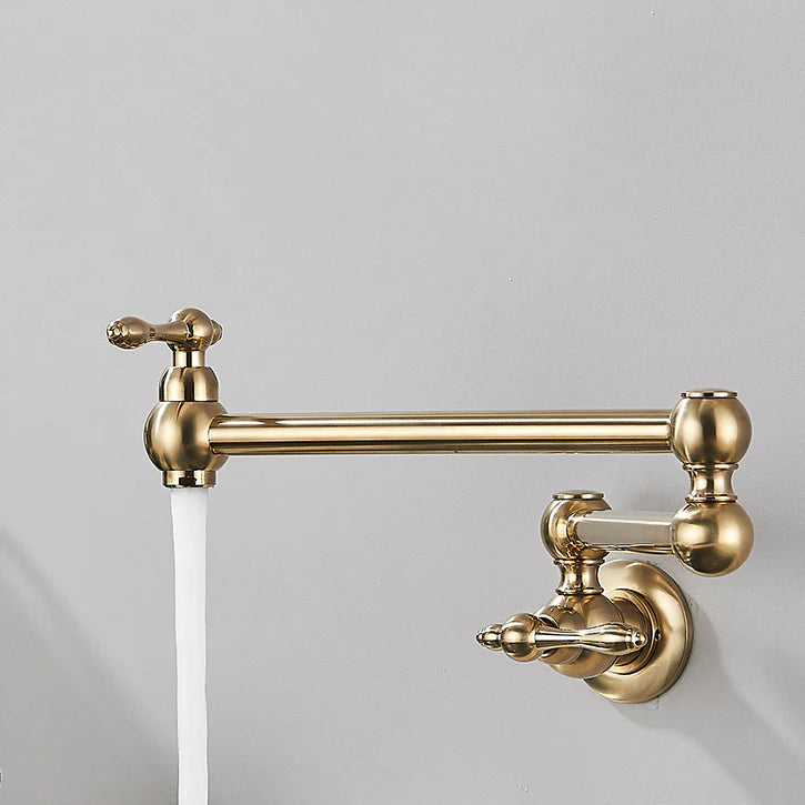 Robinet cuisine évier rabattable rétro mural encastrable - Doré - Laiton