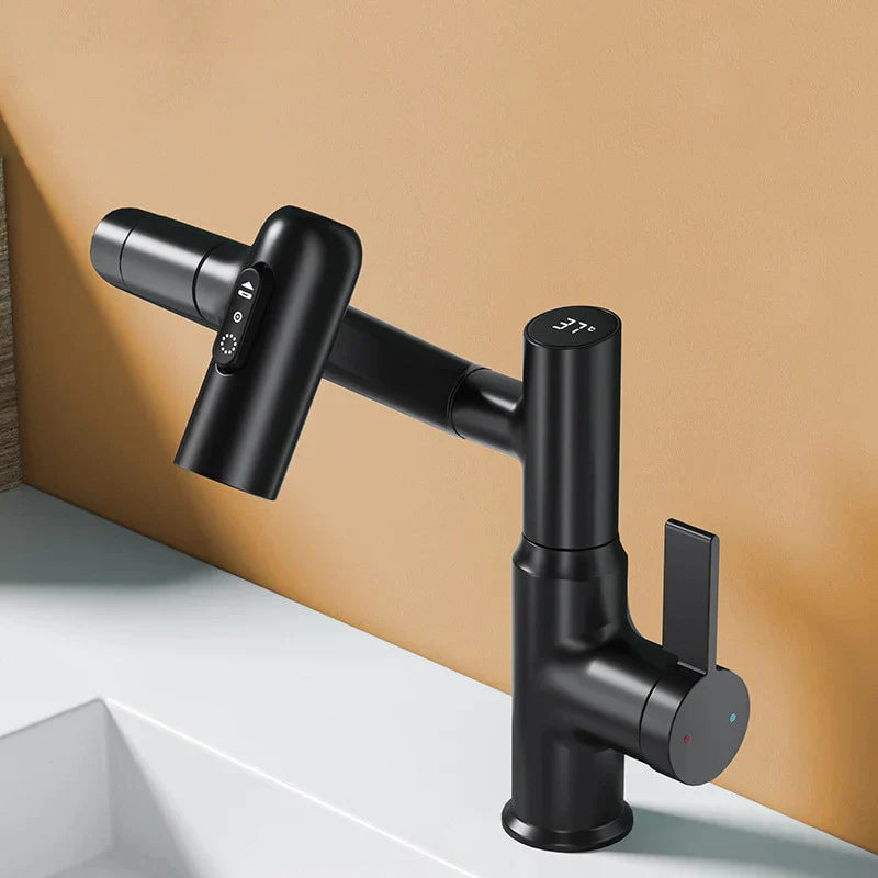 Robinet salle de bain lavabo affichage température numérique pivotant 3 jets - Noir