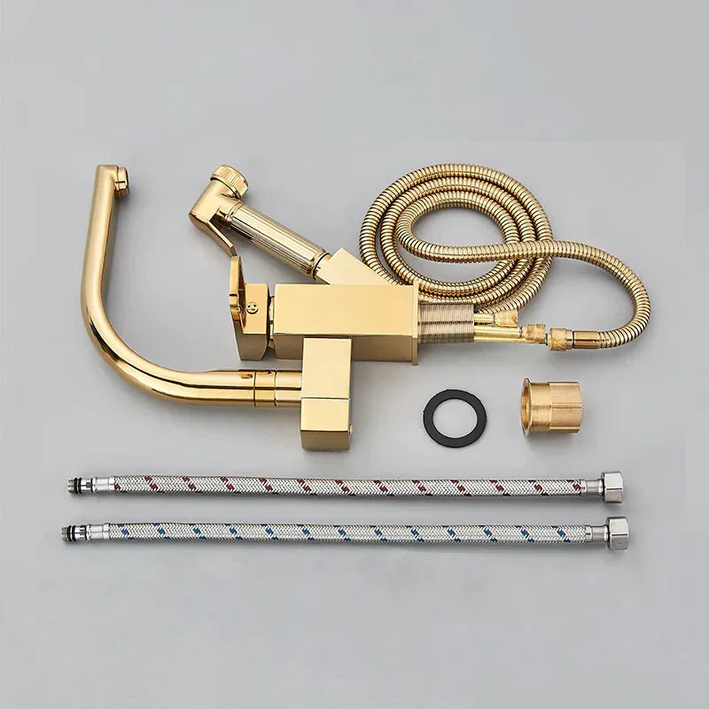 Robinet évier cuisine design mitigeur led flexible douchette pistolet - Doré - Laiton