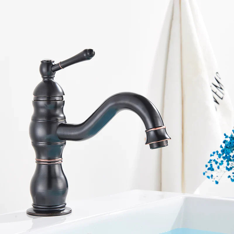 Robinet salle de bain lavabo vintage mitigeur rétro - Noir - Laiton