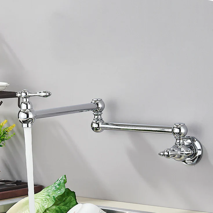 Robinet cuisine évier rabattable rétro mural encastrable - Argenté - Laiton