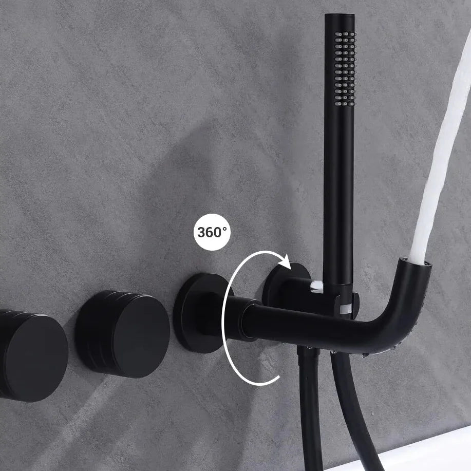 Robinet baignoire salle de bain minimaliste mural encastrable douchette - Noir - Laiton