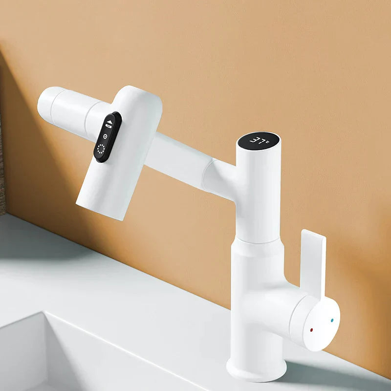 Robinet salle de bain lavabo affichage température numérique pivotant 3 jets - Blanc