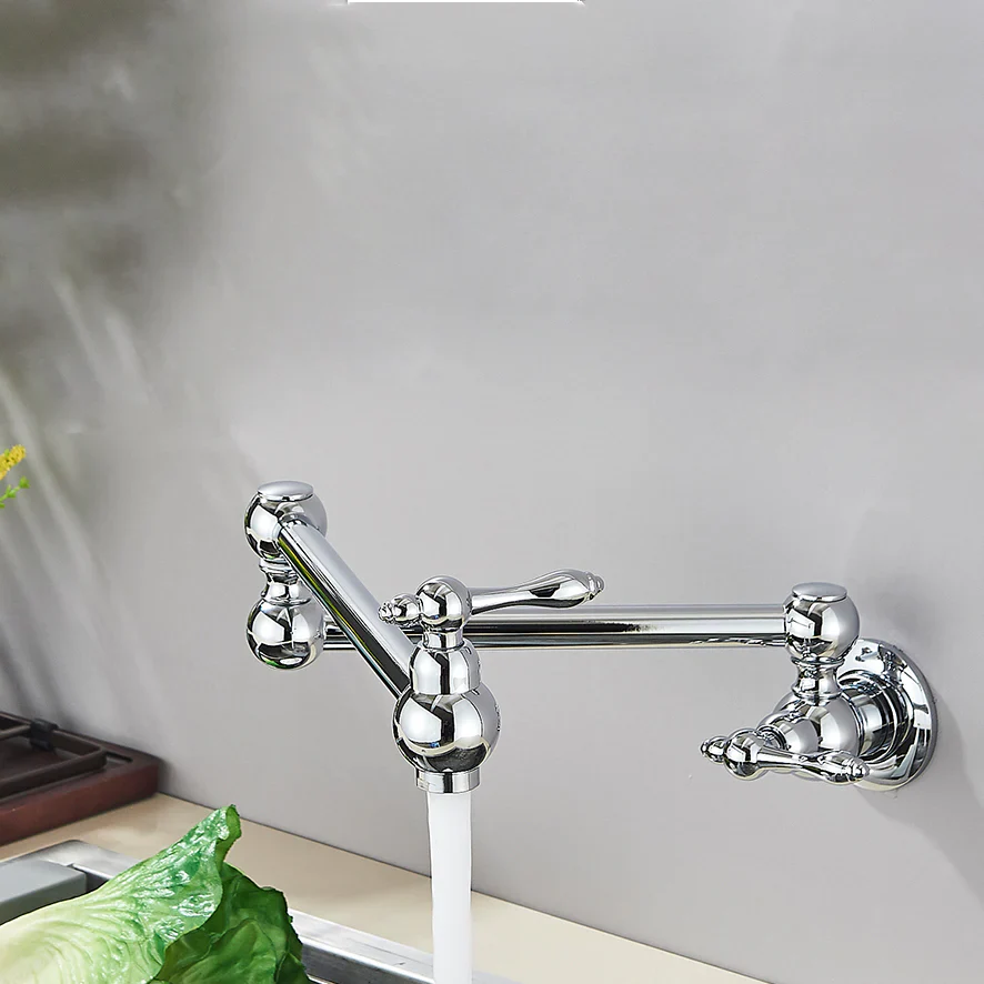 Robinet cuisine évier rabattable rétro mural encastrable - Argenté - Laiton