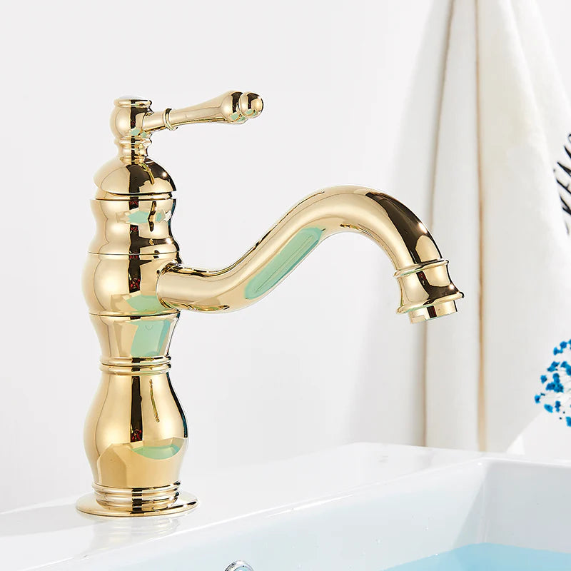 Robinet salle de bain lavabo vintage mitigeur rétro - Doré - Laiton