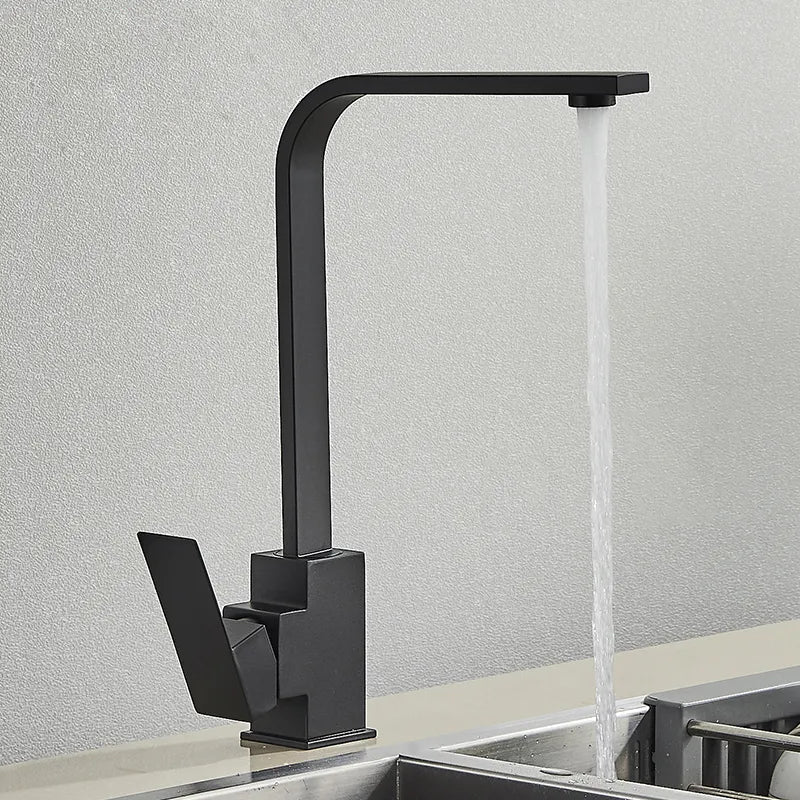 Robinet évier cuisine plat fin mitigeur rectangulaire - Noir - Laiton