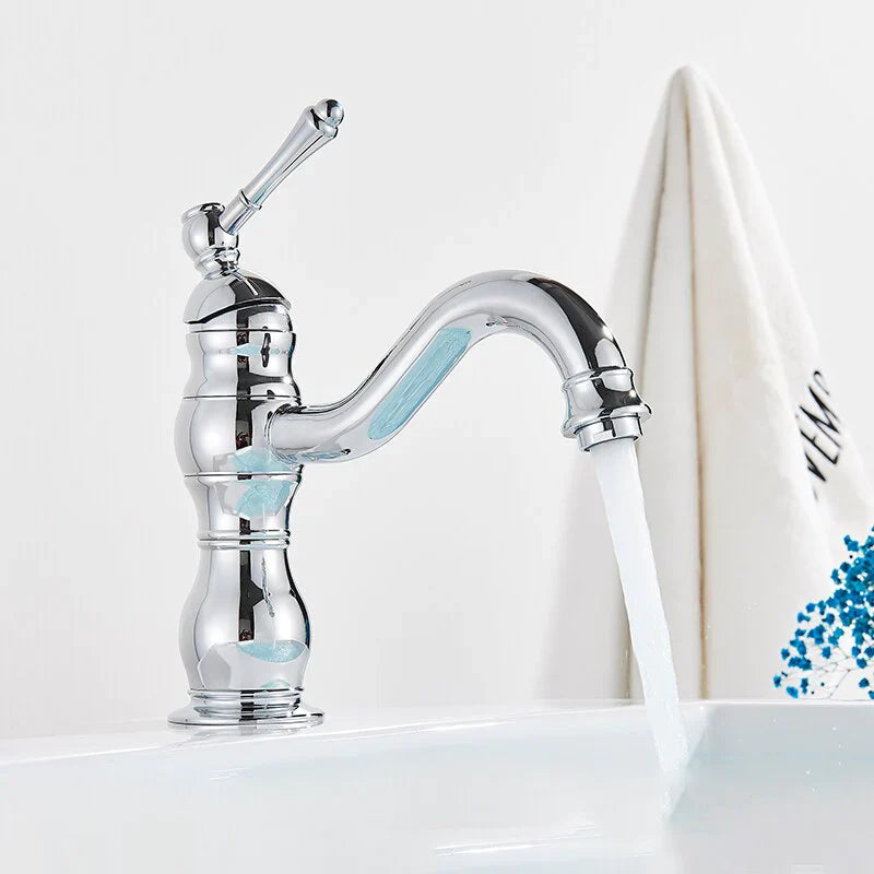 Robinet salle de bain lavabo vintage mitigeur rétro - Argenté - Laiton