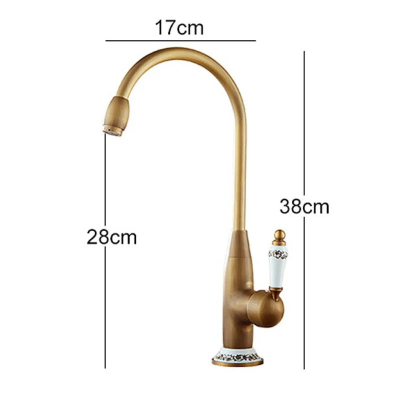 Robinet cuisine évier antique avec céramique fleur vintage - Doré