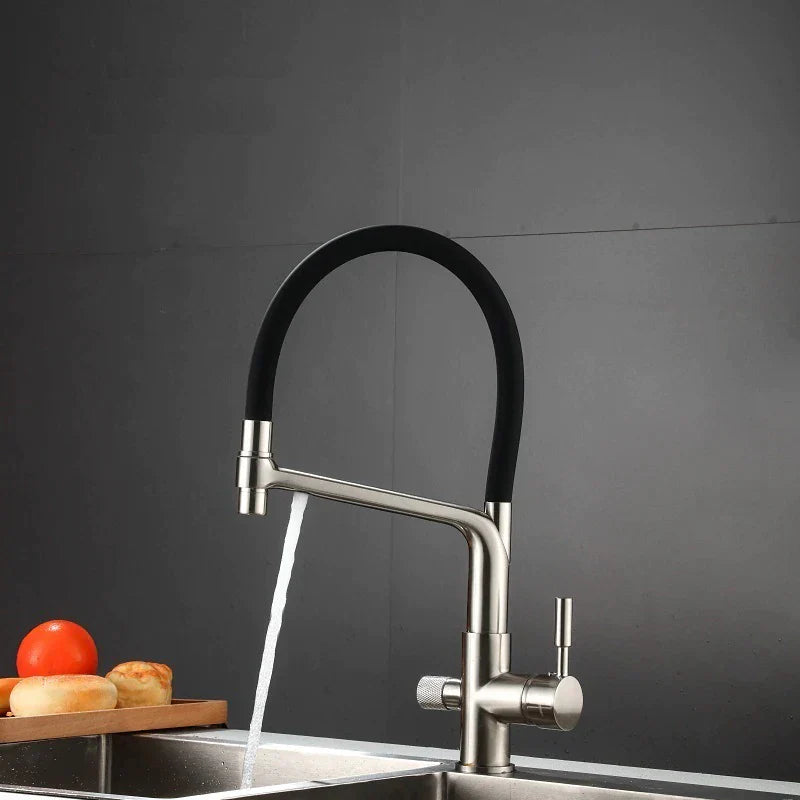 Robinet cuisine évier flexible double robinet purificateur d'eau - Argenté - Laiton