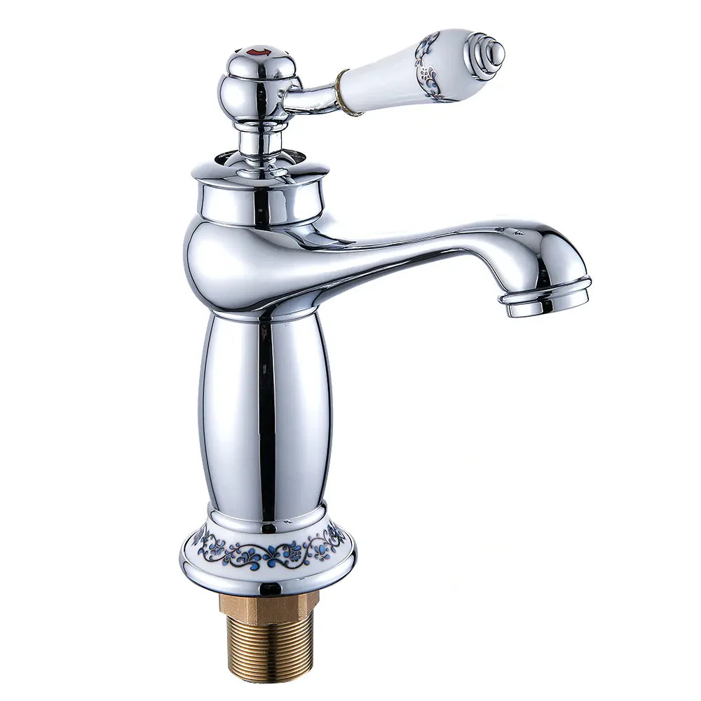 Robinet lavabo salle de bain rétro poignée céramique - Argenté - Laiton