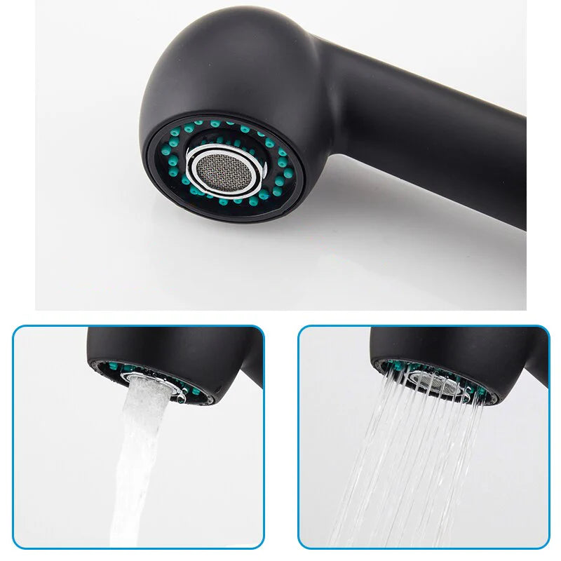 Robinet cuisine évier mitigeur flexible multijet - Noir mat - Laiton