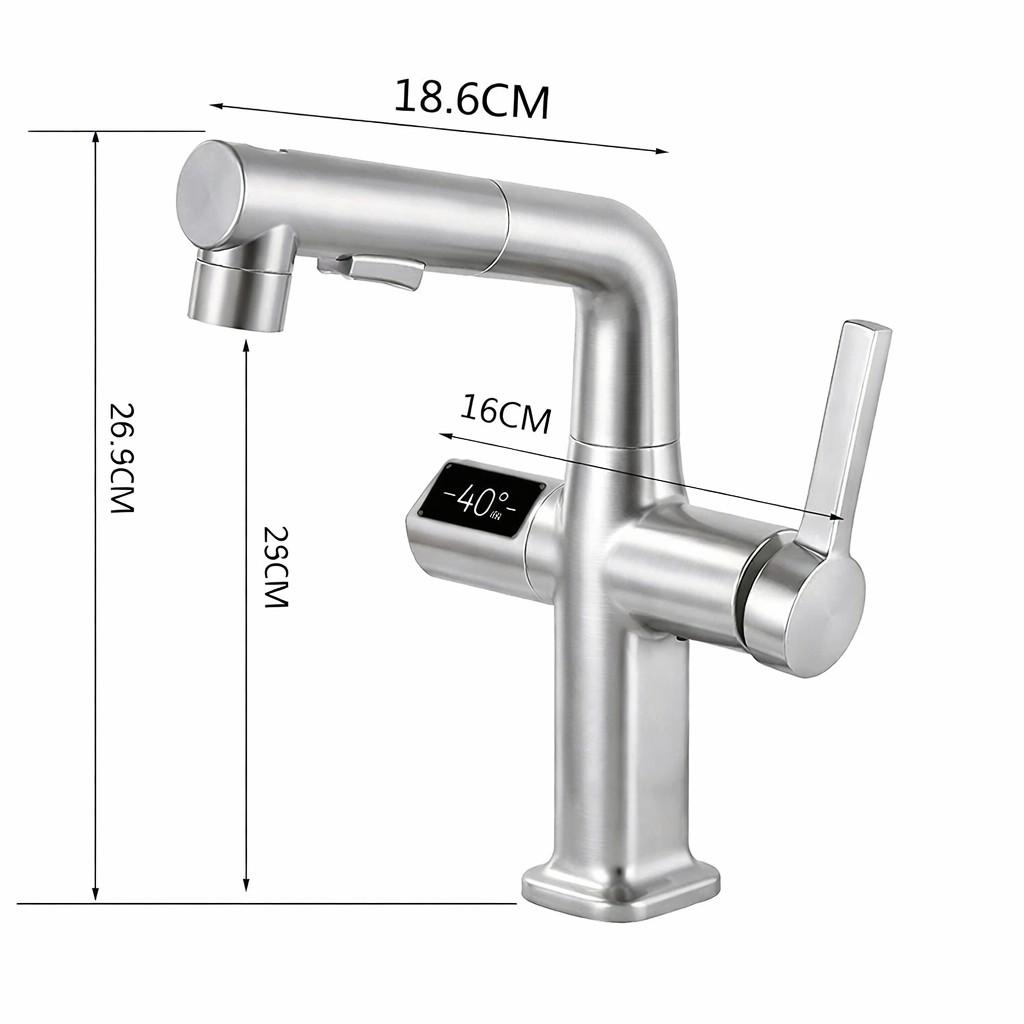 Robinet cuisine affichage thermostatique flexible - Argenté - Laiton